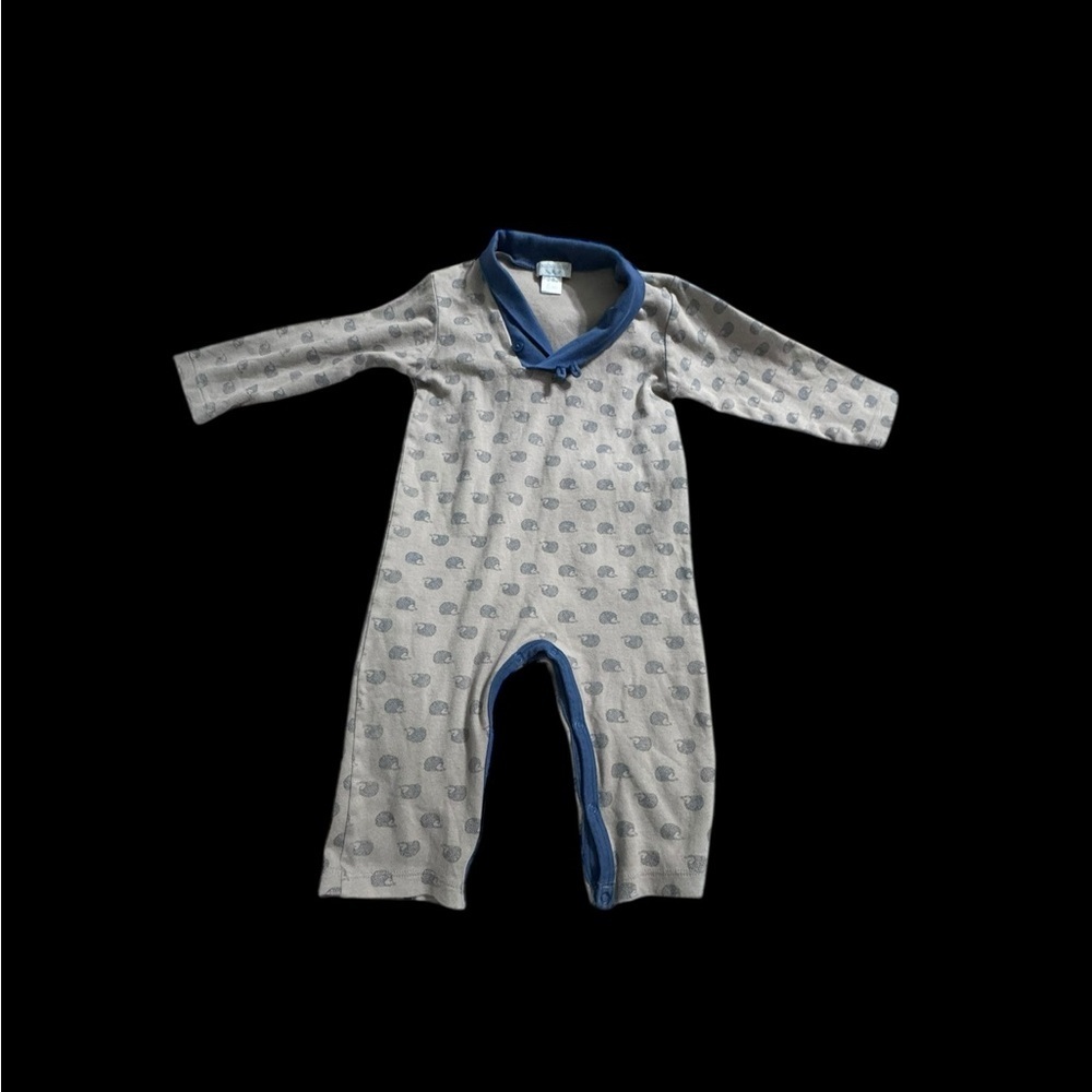 Feather Baby Blue and Tan Hedgehog Romper